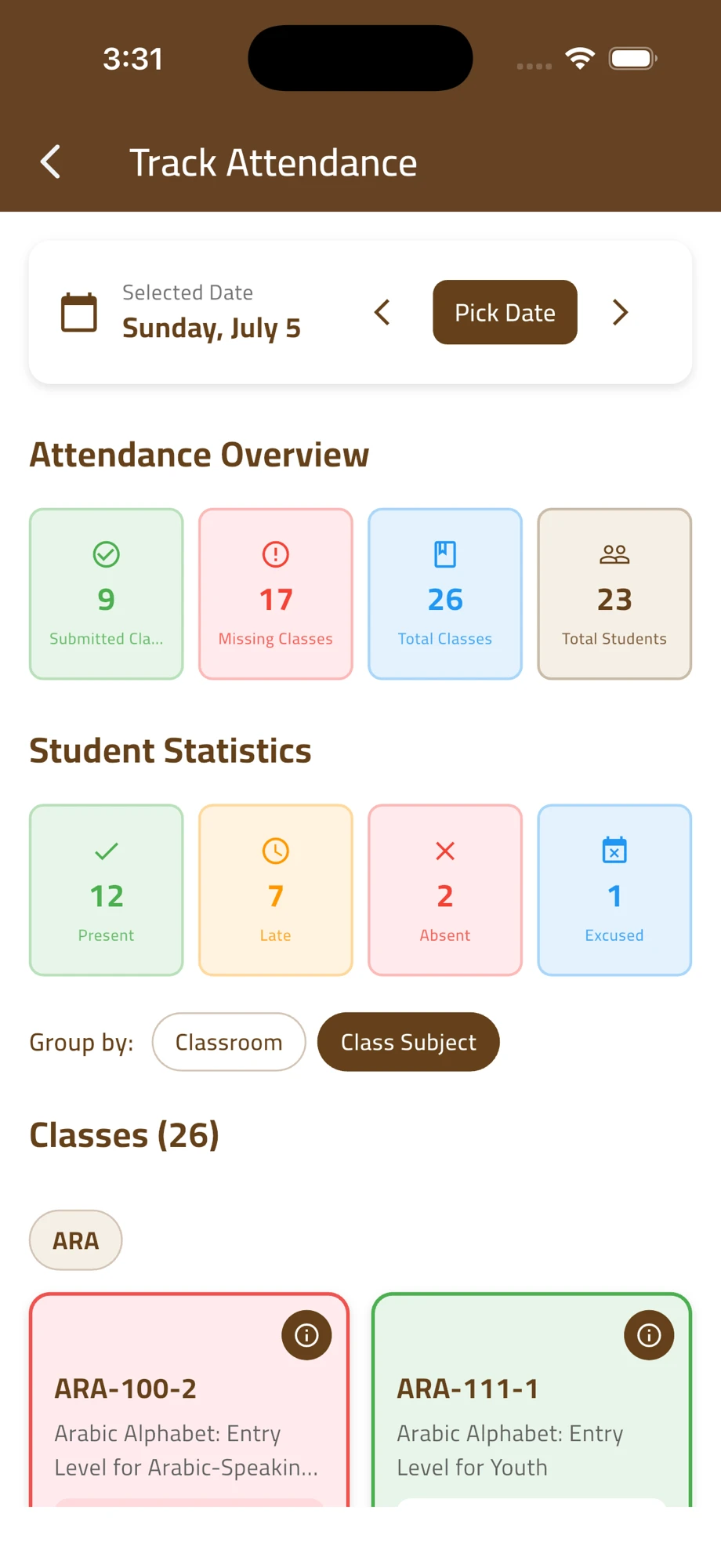 Mobile attendance overview