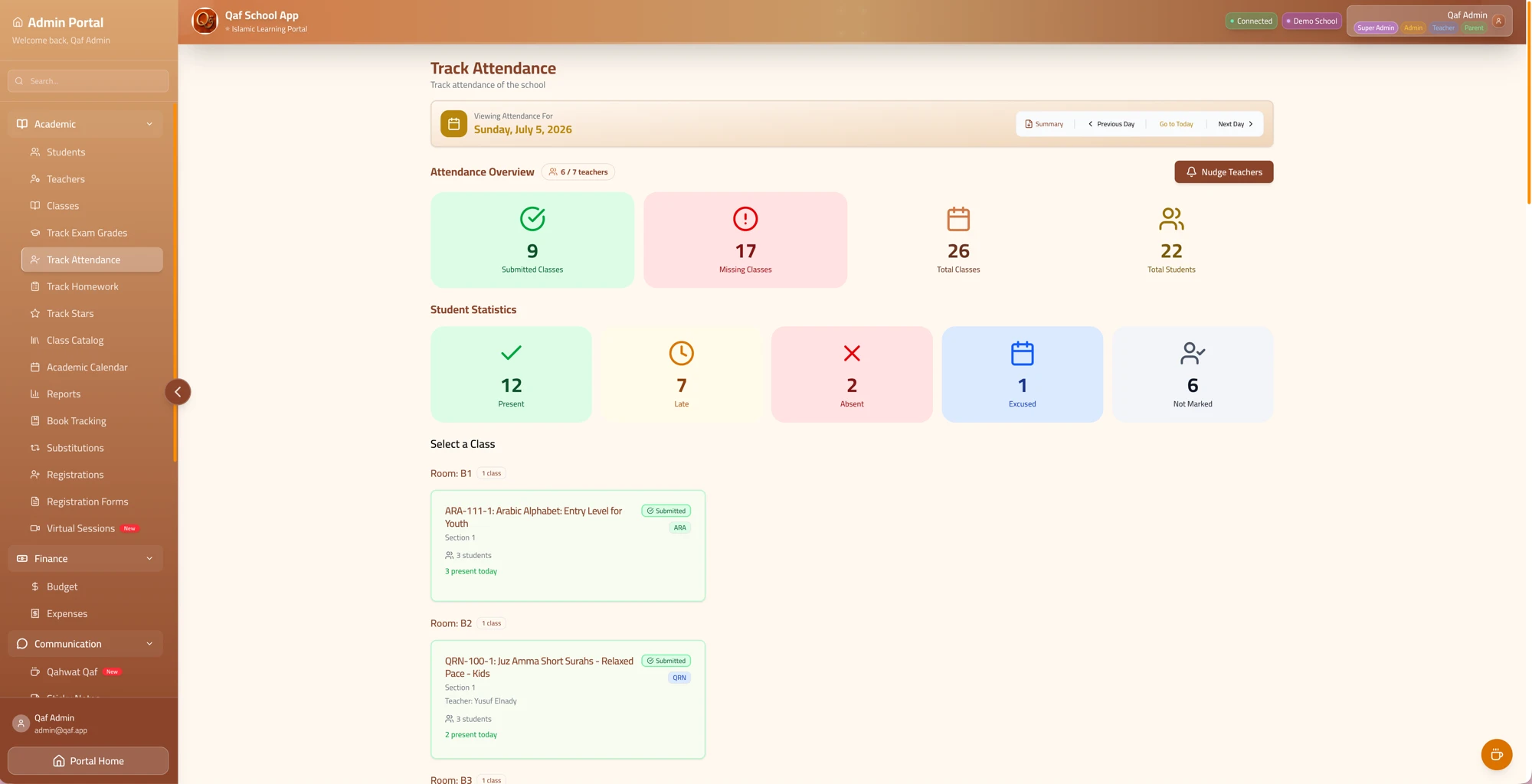 Attendance Tracking Interface